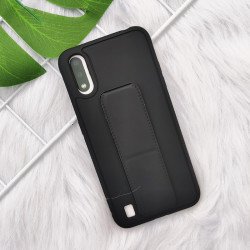 Samsung Galaxy A11 PU Leather Hand Grip Kickstand Case (Black)